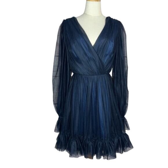 NWT Trina Turk Moonstruck Blue Balloon Long Sleeve Dainty Tulle Mini Dress Sz 6 - Picture 5 of 12